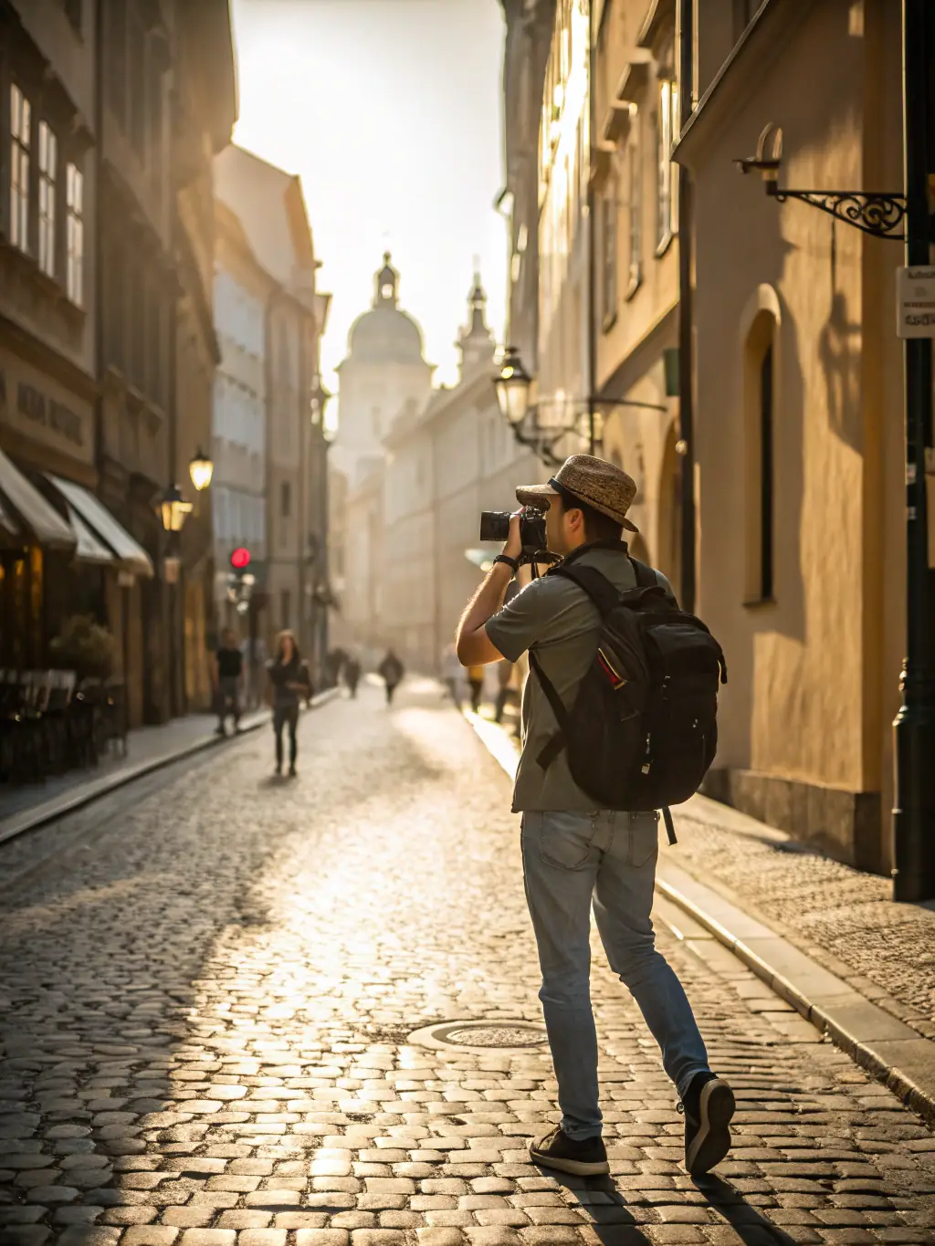 A vibrant image of a heritage walk through Ailhon, highlighting historical landmarks and participants learning about local history from a guide.