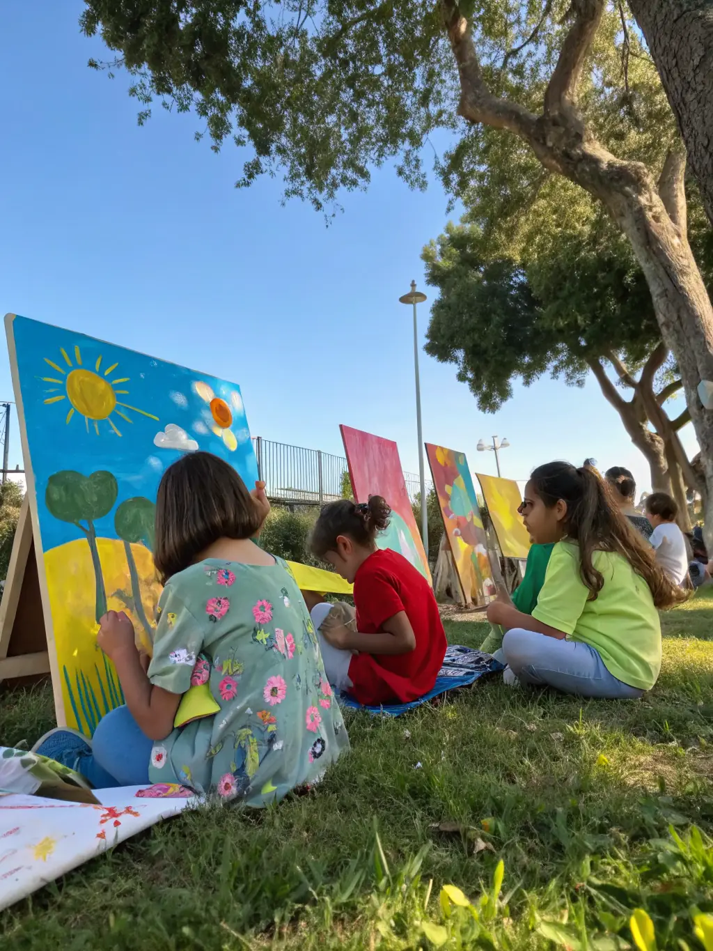 An image of participants creating art during an outdoor painting session, capturing the beauty of Ailhon's landscapes and the joy of artistic creation.